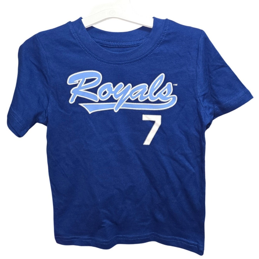 MLB Kansas City Royals Bobby Witt Jr 7 Blue Kids‎ T-Shirt 4T Team Athletics NEW